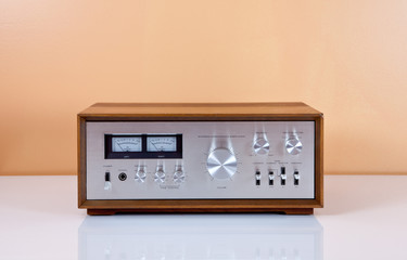 Vintage Stereo Power Amplifier in Wooden Cabinet