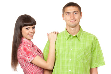 Funny couple in colored clothing