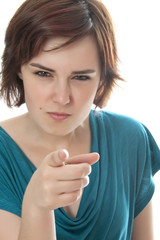 young girl pointing on you