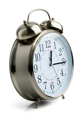Round alarm clock in a metal case