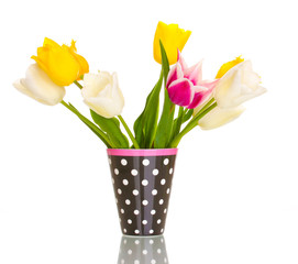 Beautiful tulips in vase isolated on white
