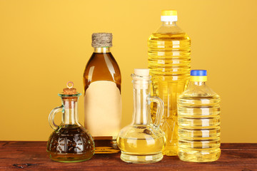 Olive and sunflower oil in the bottles and small decanters