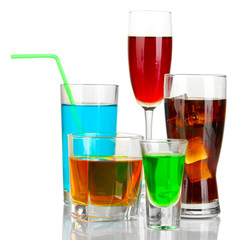 a variety of alcoholic drinks isolated on white