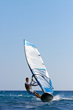 Fast approaching windsurfer