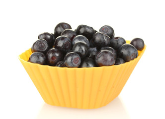 Fresh blueberries in colorful silicone mold isolated on white