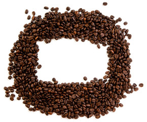 Coffee beans on the white background with copy space