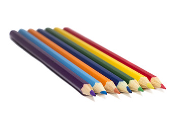 Multi-coloured  pencils   on white background, Back to school