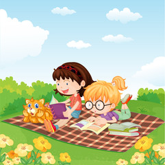girls reading book