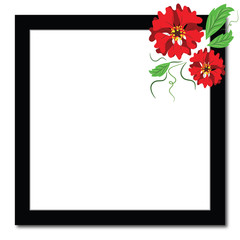Black frame with red flowers.