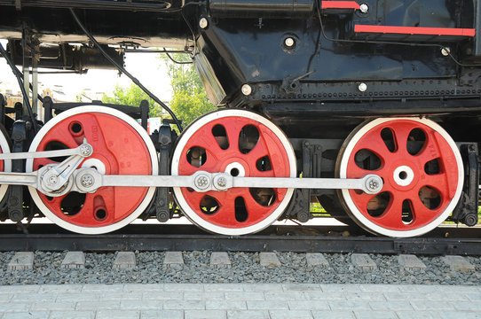 Iron wheels of the locomotive