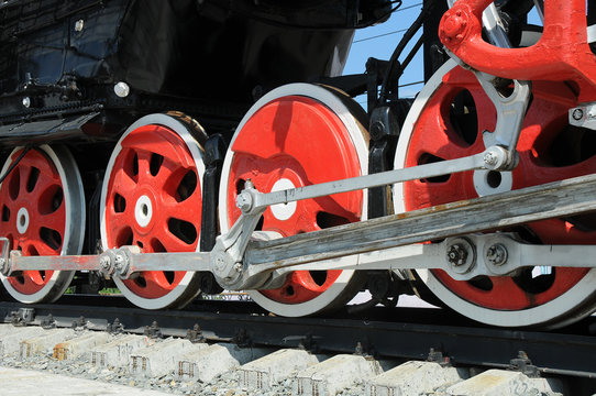 Iron wheels of the locomotive