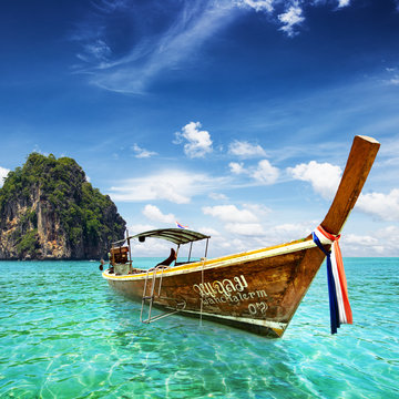 Thai sea with tail boat and beautiful sea