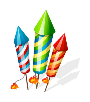 colorful fireworks rockets, celebration clip art preview