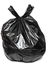 close up of a garbage bag on white background