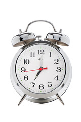 classical alarm clock on white background