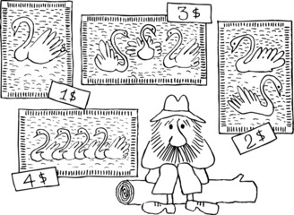 Poor painter selling his pictures outdoors