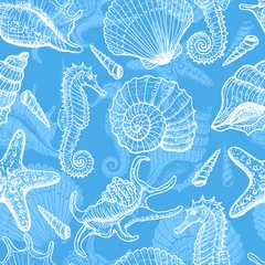 Foto op Plexiglas Zee Zee hand getekend naadloos patroon