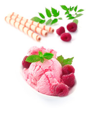 Raspberries and icecream dessert