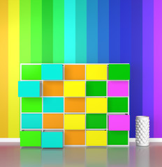 colorful cabinet　with rainbow colors wall