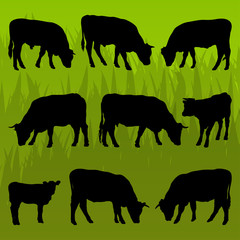 Beef cattle detailed silhouettes illustration background vector