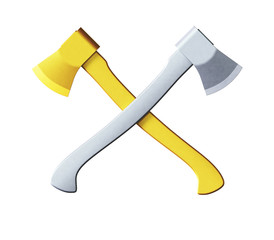 Golden and silver axes isolated on white 3d model