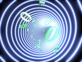 The binary code flies in a shone tunnel