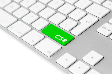 Computer keyboard with green “CSR” button