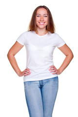 alluring female in white t-shirt