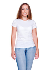 Obraz premium attractive woman in white t-shirt