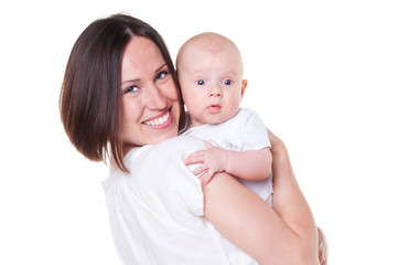 happy beautiful mother holding her son