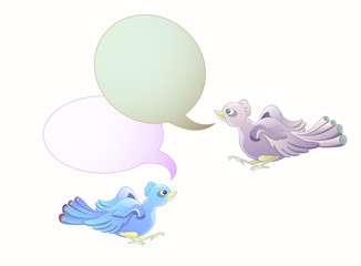 couple birds flying with blank bubble text isolated on white