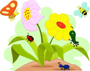 Poster Im Rahmen Insektenfamilie und Blumen © sunlight789