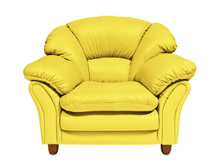 Yellow sofa on white background with clipping path