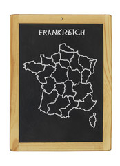 Landkarte von Frankreich auf Kreidetafel