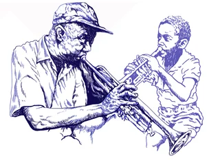 Papier Peint photo autocollant Groupe de musique trompettistes de jazz, dessin à la main converti en vecteur