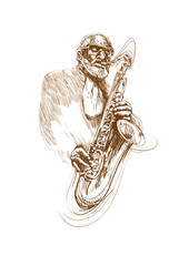 jazz saxophone player, hand drawing converted to vector - 42958044