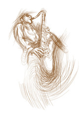 saxophonist - drawing converted to vector - 42958047