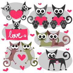 Romantic valentine set with cats