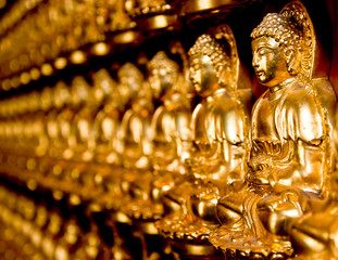 The Row of buddha status in temple
