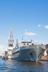 Naklejka premium The vessel at the berth shipyard. St. Petersburg