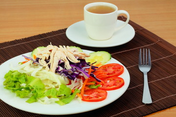 Chicken salad and tea.