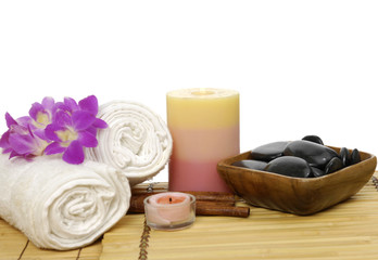 Spa composition made of orchid ,towel and other elements