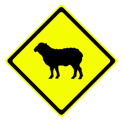 Sheep in warning traffic sign