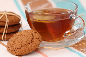 Homemade oat cookies and tea