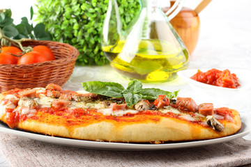 Italian pizza with tomato and basil