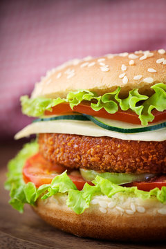 Fried Chicken Or Fish Burger Sandwich