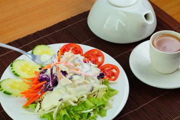 Chicken salad and tea.