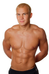 Fototapeta premium The atlete demonstrates muscle.