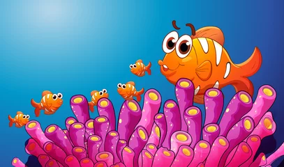 Rolgordijnen Onderwaterwereld groep vissen in een blauw water