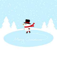 Snowman Ice Skating On Lake 